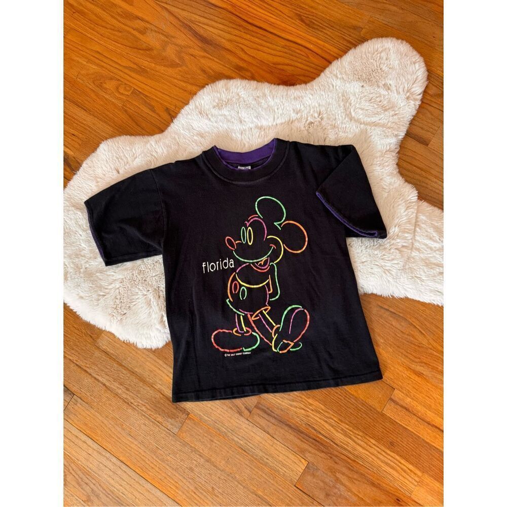 Vintage Disney Neon Mickey Mouse Florida Double Collar Single Stitch Tee Size S